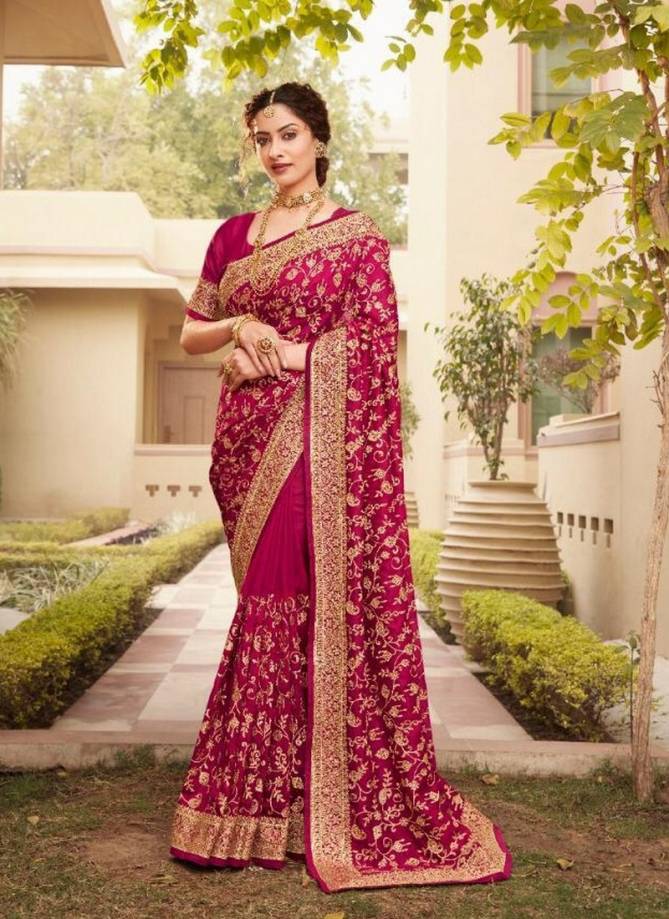 KAVIRA KALIYANI Latest Fancy Designer Heavy Bride Wedding Wear Heavy Work Vichitra Stylish Saree Collection